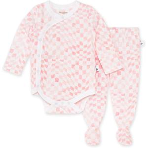 imageBurts Bees Baby Unisex Bodysuit and Pant Set 100 Organic CottonPink Wavy Check
