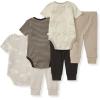 imageBurts Bees Baby Unisex Baby 6Piece Bodysuit and Pant Set 100 Organic Cotton Infant Outfit Baby EssentialsTan 6piece Set