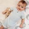 imageBurts Bees Baby babyboys Short Sleeve Rompers 100 Organic Cotton Onepiece Coverall and Layette SetOcean Rib Stripe