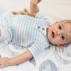 imageBurts Bees Baby babyboys Short Sleeve Rompers 100 Organic Cotton Onepiece Coverall and Layette SetOcean Rib Stripe