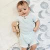 imageBurts Bees Baby babyboys Short Sleeve Rompers 100 Organic Cotton Onepiece Coverall and Layette SetOcean Rib Stripe
