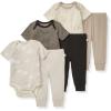 imageBurts Bees Baby Unisex Baby 6Piece Bodysuit and Pant Set 100 Organic Cotton Infant Outfit Baby EssentialsTan 6piece Set