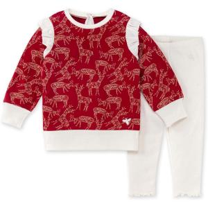 imageBurts Bees Baby Baby Girls Long Sleeve Top and Pant Set 100 Organic CottonFestive Reindeer