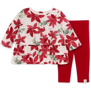 imageBurts Bees Baby Baby Girls Long Sleeve Top and Pant Set 100 Organic CottonWatercolor Pointsettia