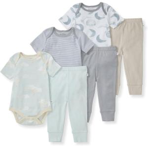 imageBurts Bees Baby Unisex Baby 6Piece Bodysuit and Pant Set 100 Organic Cotton Infant Outfit Baby EssentialsBlue 6piece Set
