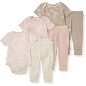 imageBurts Bees Baby Unisex Baby 6Piece Bodysuit and Pant Set 100 Organic Cotton Infant Outfit Baby EssentialsPink 6piece Set