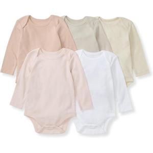 imageBurts Bees Baby Unisex Organic Cotton Short and Long Sleeve Bodysuits 5PackPink Sand Long Sleeve