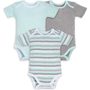 imageBurts Bees Baby Unisex Short Sleeve Organic Cotton Bodysuits 3PackGreen Multi Stripe