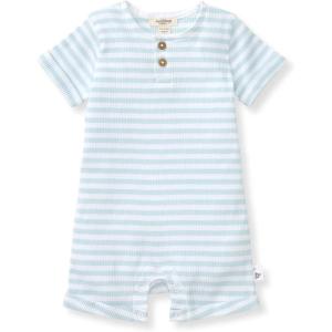 imageBurts Bees Baby babyboys Short Sleeve Rompers 100 Organic Cotton Onepiece Coverall and Layette SetOcean Rib Stripe
