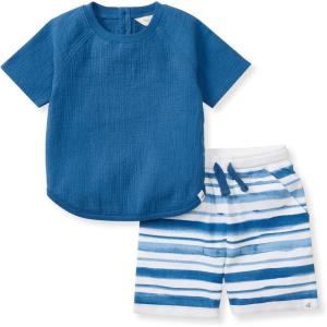 imageBurts Bees Baby babyboys Short Sleeve Shirt and Pant Set Top ampamp Bottom Outfit 100 Organic CottonWatercolor Stripes