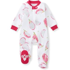imageBurts Bees Baby Baby Girls Pajamas Sleep and Play Soft 100 Organic Cotton OnePiece PJ with NonSlip Bee Grip FootiesDragon Fruit