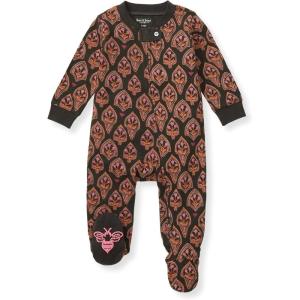 imageBurts Bees Baby Baby Girls Pajamas Sleep and Play Soft 100 Organic Cotton OnePiece PJ with NonSlip Bee Grip FootiesFloral Arches