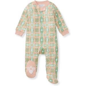 imageBurts Bees Baby Baby Girls Pajamas Sleep and Play Soft 100 Organic Cotton OnePiece PJ with NonSlip Bee Grip FootiesFloral Tile