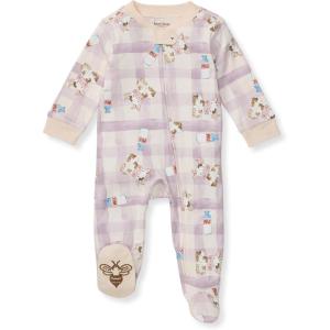 imageBurts Bees Baby Baby Girls Pajamas Sleep and Play Soft 100 Organic Cotton OnePiece PJ with NonSlip Bee Grip FootiesLittle Moo