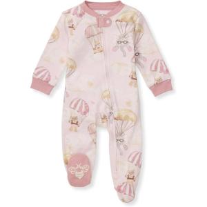 imageBurts Bees Baby Baby Girls Pajamas Sleep and Play Soft 100 Organic Cotton OnePiece PJ with NonSlip Bee Grip FootiesParachute Pals Pink