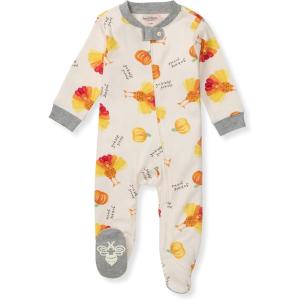imageBurts Bees Baby Baby Girls Pajamas Sleep and Play Soft 100 Organic Cotton OnePiece PJ with NonSlip Bee Grip FootiesTurkey Gobble