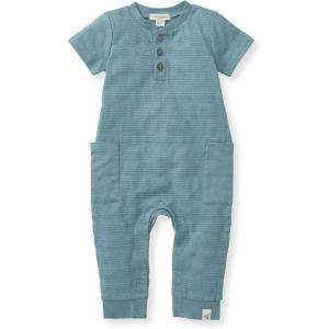 imageBurts Bees Baby Boys 100 Organic Cotton OnePiece Short Sleeve JumpsuitSmoke Blue
