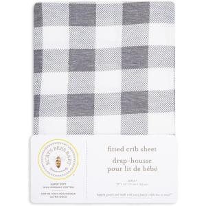 imageBurts Bees Baby  Fitted Crib Sheet Girls Boys ampamp Unisex 100 Organic Cotton Crib Sheet for Standard Crib ampamp Toddler Mattresses Pack of 2Grey Check