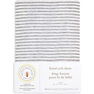 imageBurts Bees Baby  Fitted Crib Sheet Girls Boys ampamp Unisex 100 Organic Cotton Crib Sheet for Standard Crib ampamp Toddler Mattresses Pack of 2Grey Stripe