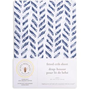 imageBurts Bees Baby  Fitted Crib Sheet Girls Boys ampamp Unisex 100 Organic Cotton Crib Sheet for Standard Crib ampamp Toddler Mattresses Pack of 2Indigo Pattern