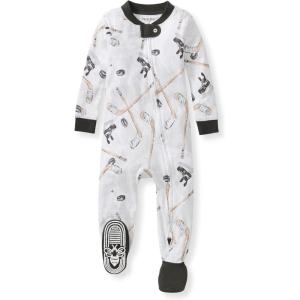 imageBurts Bees Baby babyboys Sleeper Pjs 100 Organic Cotton Onepiece Footie Zip Up Jumpsuit Snug Fit PajamasHockey Season