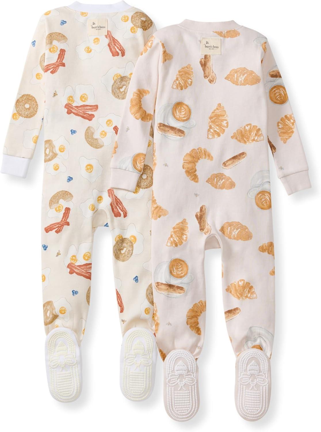 imageBurts Bees Baby babyboys Boys Sleeper Pjs 100 Organic Cotton Onepiece Footie Zip Up Jumpsuit Snug Fit PajamasEggs  Coffee
