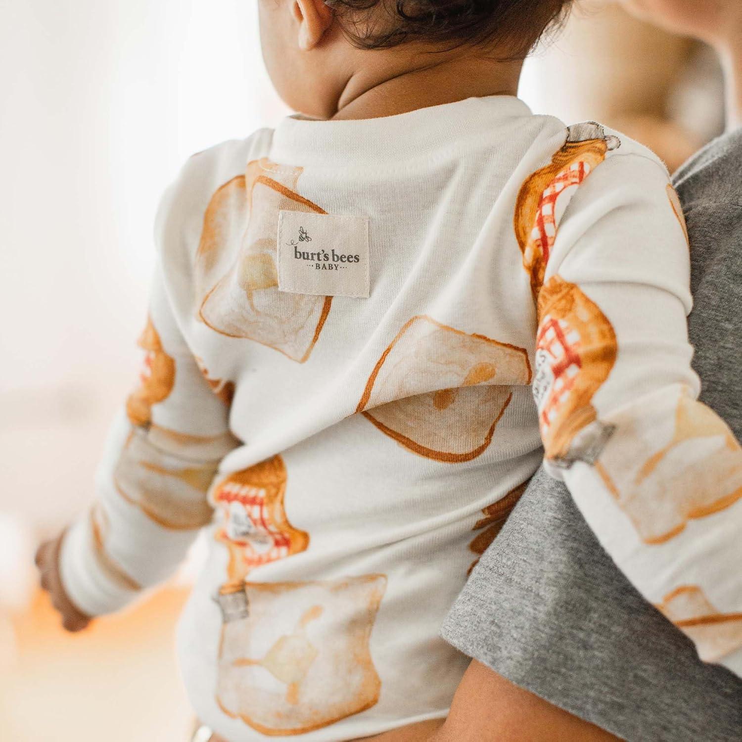 imageBurts Bees Baby babyboys Boys Sleeper Pjs 100 Organic Cotton Onepiece Footie Zip Up Jumpsuit Snug Fit PajamasFrench Toast