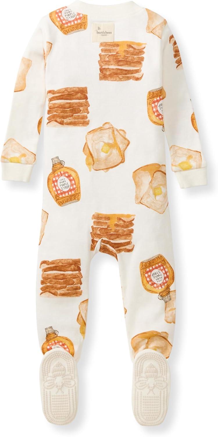 imageBurts Bees Baby babyboys Boys Sleeper Pjs 100 Organic Cotton Onepiece Footie Zip Up Jumpsuit Snug Fit PajamasFrench Toast