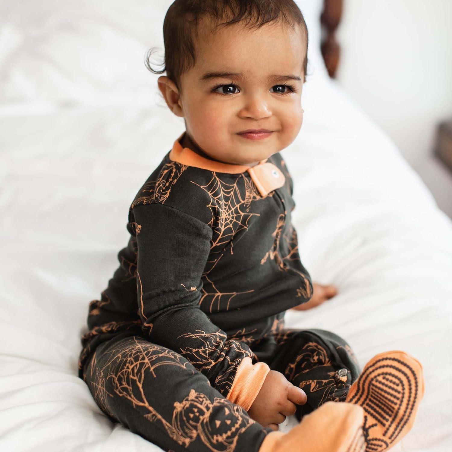 imageBurts Bees Baby babyboys Boys Sleeper Pjs 100 Organic Cotton Onepiece Footie Zip Up Jumpsuit Snug Fit PajamasHaunty Halloween