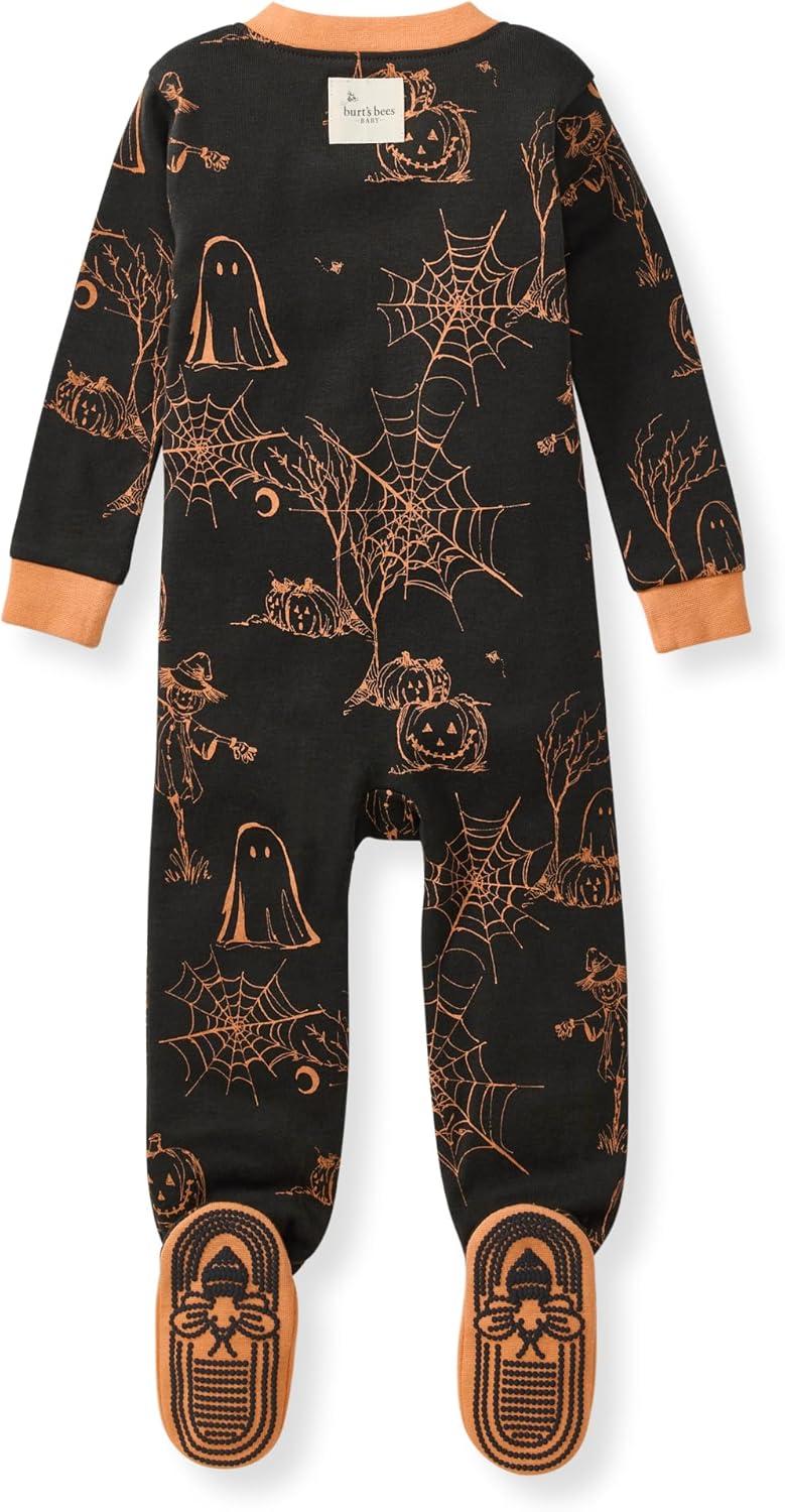 imageBurts Bees Baby babyboys Boys Sleeper Pjs 100 Organic Cotton Onepiece Footie Zip Up Jumpsuit Snug Fit PajamasHaunty Halloween
