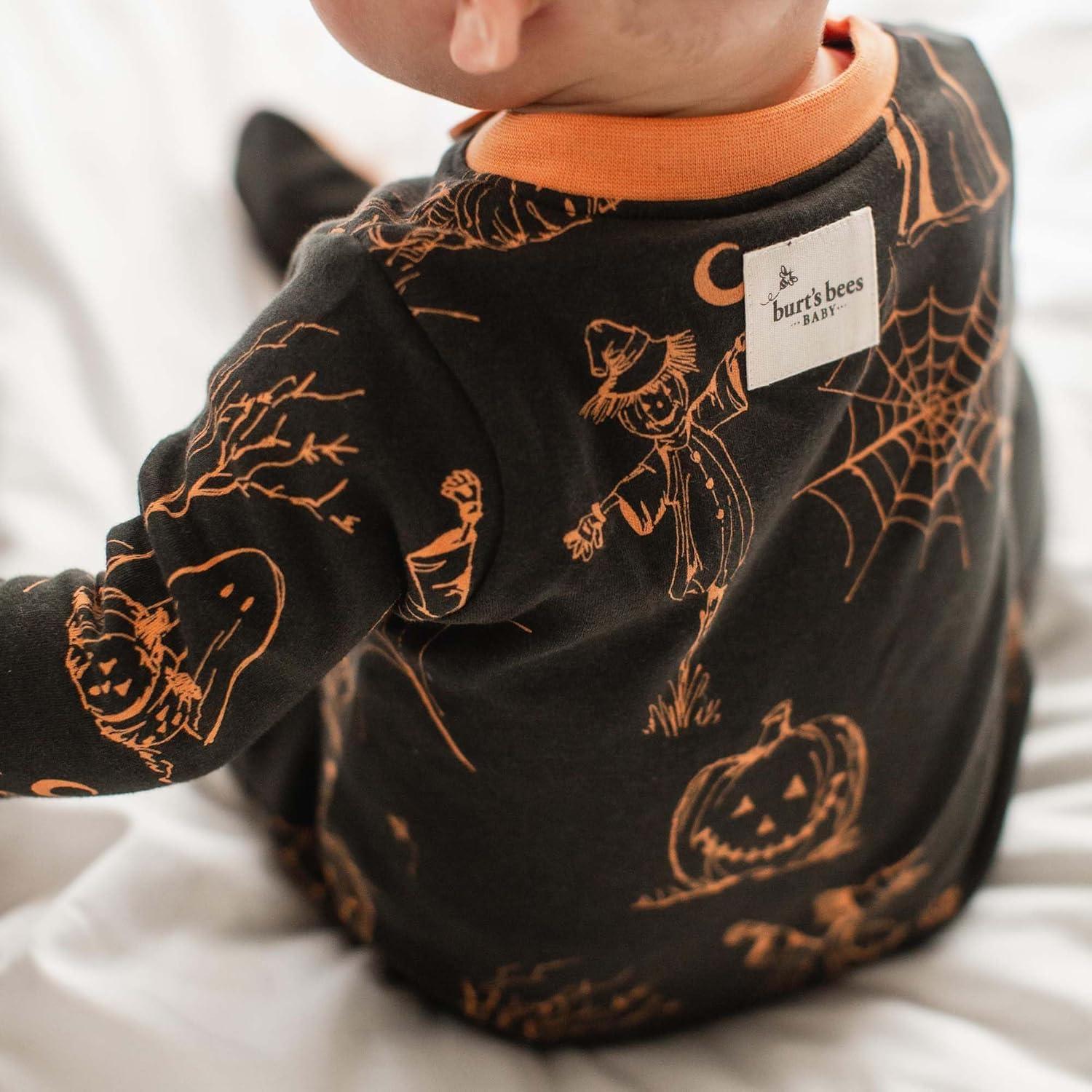imageBurts Bees Baby babyboys Boys Sleeper Pjs 100 Organic Cotton Onepiece Footie Zip Up Jumpsuit Snug Fit PajamasHaunty Halloween