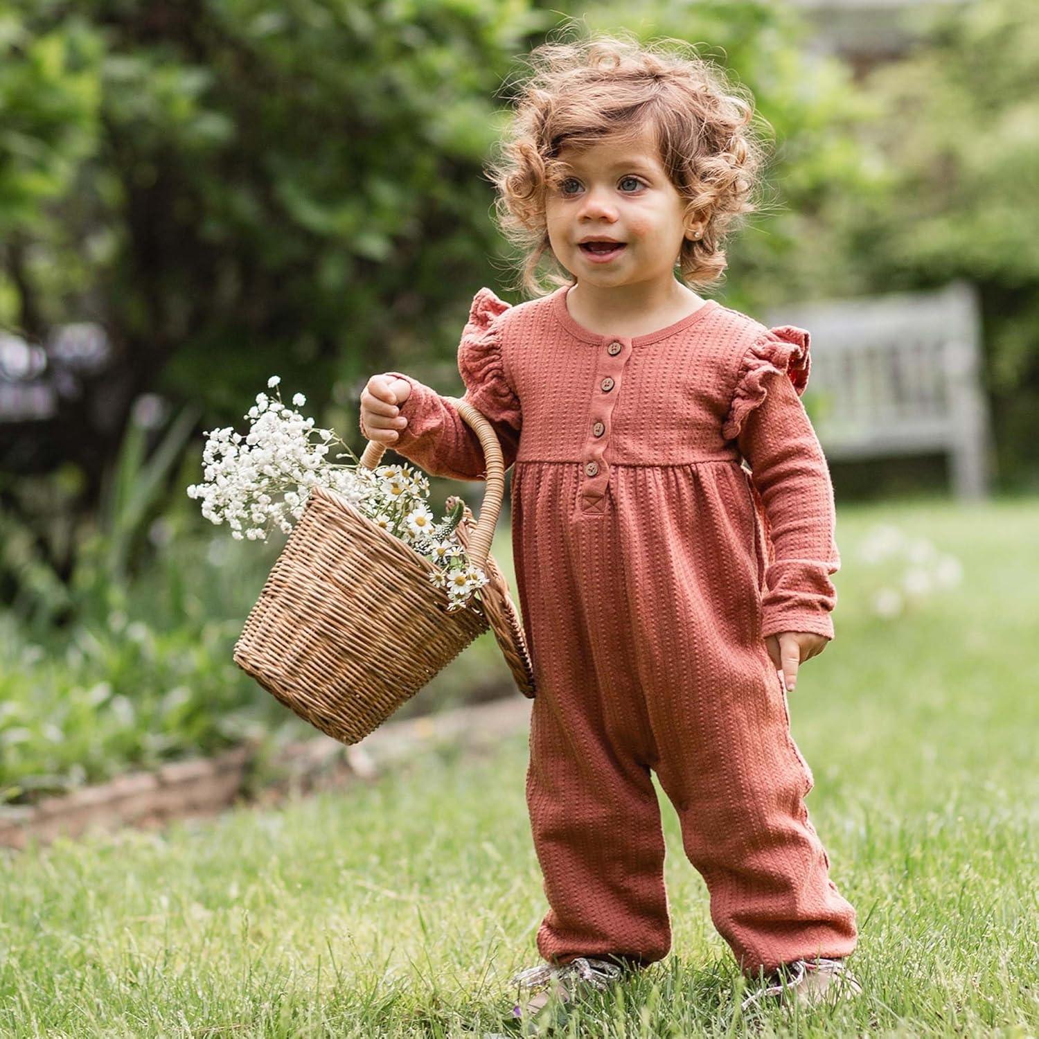 imageBurts Bees Baby babygirls Jumpsuit  100 Organic Cotton Onepiece Coverall Outfit for Sizes Newborn to 24 MonthsCedar Dotted Rib