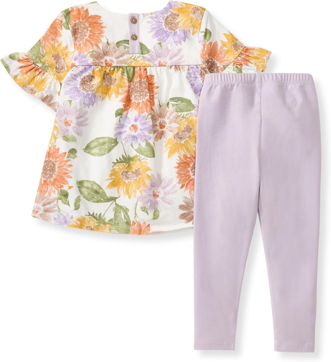 imageBurts Bees Baby babygirls Short Sleeve Top and Leggings Set Outfit Bundle 100 Organic CottonSweet Sunflowers