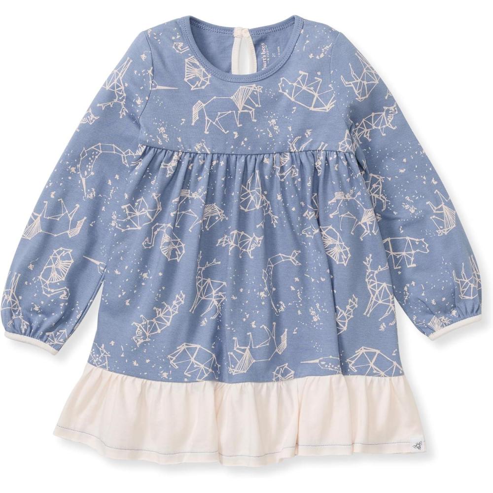 imageBurts Bees Baby BabyGirls Dress Infant ampamp Toddler Short ampamp LongSleeve 100 Organic CottonStarry Animals