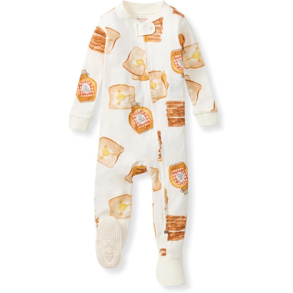imageBurts Bees Baby babyboys Boys Sleeper Pjs 100 Organic Cotton Onepiece Footie Zip Up Jumpsuit Snug Fit PajamasFrench Toast