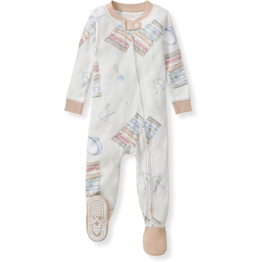 imageBurts Bees Baby babyboys Boys Sleeper Pjs 100 Organic Cotton Onepiece Footie Zip Up Jumpsuit Snug Fit PajamasMaking Music