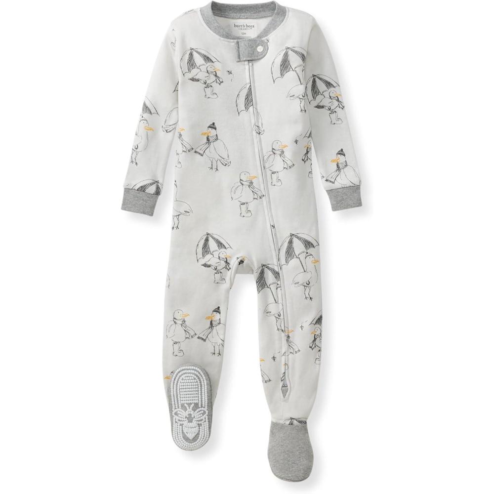 imageBurts Bees Baby babyboys Boys Sleeper Pjs 100 Organic Cotton Onepiece Footie Zip Up Jumpsuit Snug Fit PajamasSilly Seagulls