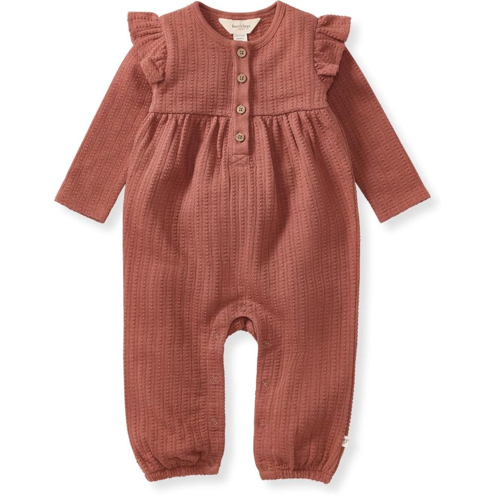 imageBurts Bees Baby babygirls Jumpsuit  100 Organic Cotton Onepiece Coverall Outfit for Sizes Newborn to 24 MonthsCedar Dotted Rib