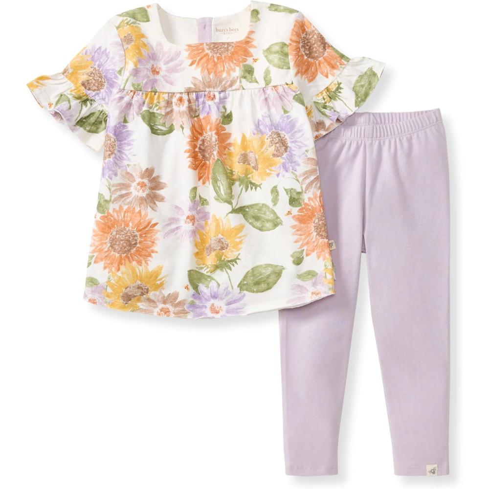 imageBurts Bees Baby babygirls Short Sleeve Top and Leggings Set Outfit Bundle 100 Organic CottonSweet Sunflowers