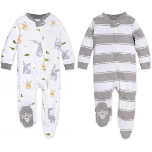 imageBurts Bees Baby Boys OnePiece Sleep and Play 100 Organic Cotton PJsGrey