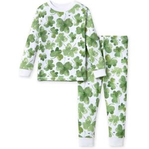 imageBurts Bees Baby Girls 2Piece Long Sleeve Tee and Pants Organic Cotton Pajama SetCutest Clover