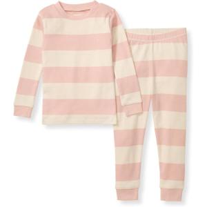 imageBurts Bees Baby Girls Pajamas 2Piece Long Sleeve Tee and Pants Organic Cotton PJ SetPink Sand Rugby Stripe