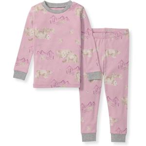 imageBurts Bees Baby Girls Pajamas 2Piece Long Sleeve Tee and Pants Organic Cotton PJ SetPolar Mountain Pink