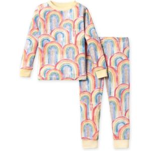 imageBurts Bees Baby Girls Pajamas 2Piece Long Sleeve Tee and Pants Organic Cotton PJ SetRetro Rainbow