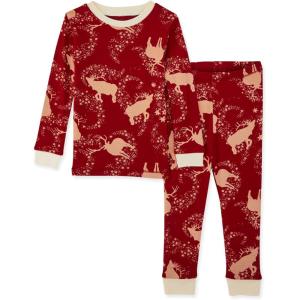 imageBurts Bees Baby Girls Pajamas 2Piece Long Sleeve Tee and Pants Organic Cotton PJ SetStarry Reindeer