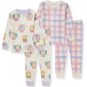 imageBurts Bees Baby Girls Pajamas 2Piece Long Sleeve Tee and Pants Organic Cotton PJ SetSwiss Chalet 2pk