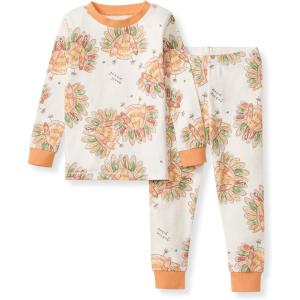 imageBurts Bees Baby Girls Pajamas 2Piece Long Sleeve Tee and Pants Organic Cotton PJ SetVivid Turkey