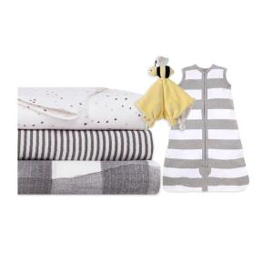 imageBurts Bees Baby Unisex Baby Gift Set  Beekeeper Wearable Blanket 3Pack Muslin Swaddle Blankets ampamp Plush Bee Organic Cotton Essentials BundleStarry Eyes  Stripes