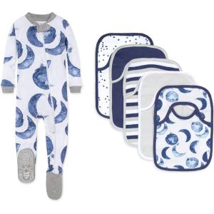 imageBurts Bees Baby babygirls Zipup Footed Sleeper Pj ampamp Set of Bibs Gift Bundle 100 Organic CottonHello Moon