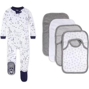 imageBurts Bees Baby babygirls Zipup Footed Sleeper Pj ampamp Set of Bibs Gift Bundle 100 Organic CottonMidnight Twinkle Bee